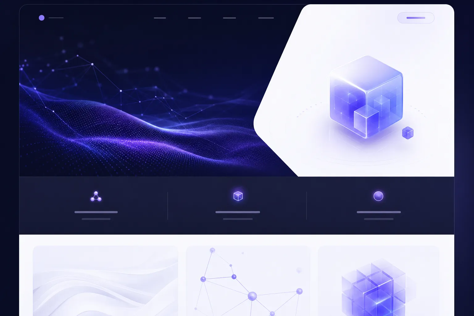 Abstract AI product launch website mockup