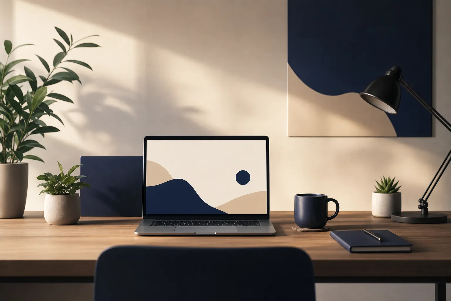 Abstract illustration of a solo founder workspace